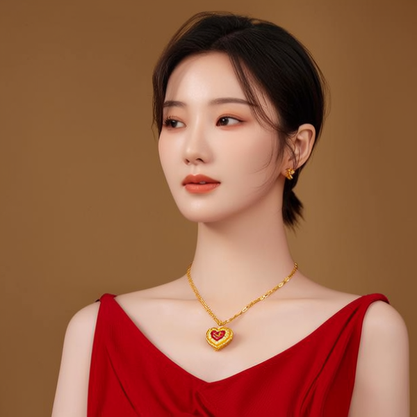 爱心金项链图片
