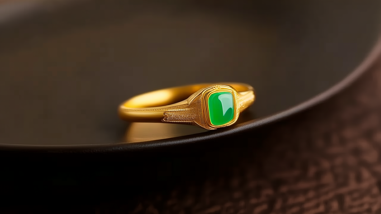 黄金翡翠戒指图片