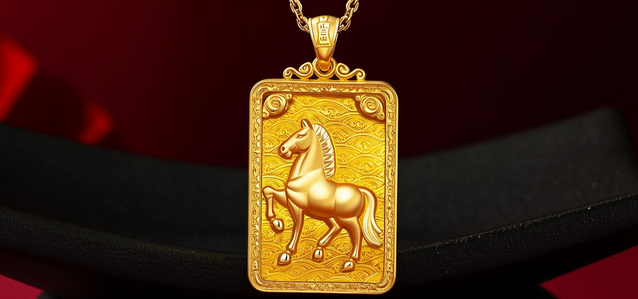 黄金生肖马吊坠图片